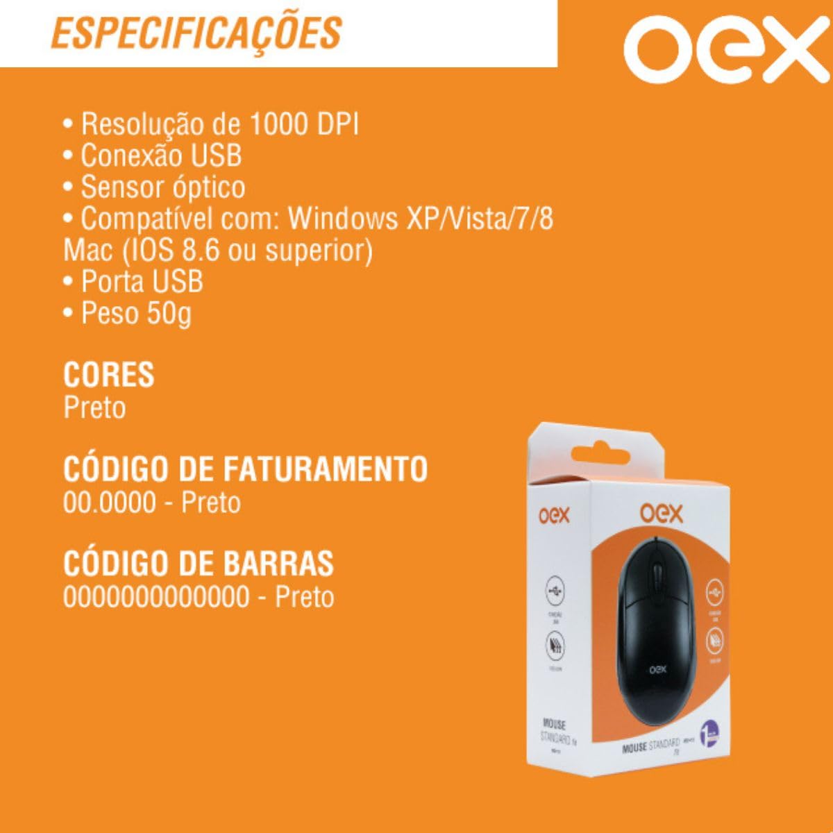 Mouse Básico Standard Fit 1000 Dpi Com Sensor Óptico Preto - Ms10